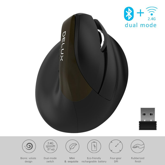 Mini Jet Black Wireless Rechargeable Silent click Vertical Mouse General gadgets B68